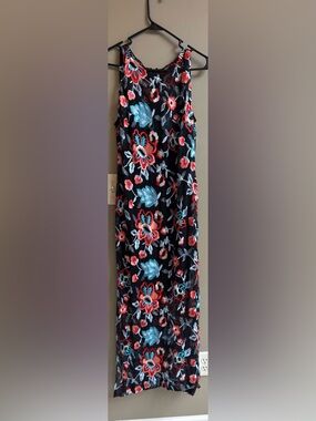 Alexia Admor Black Maxi Dress with Red and Teal Floral Embroidery